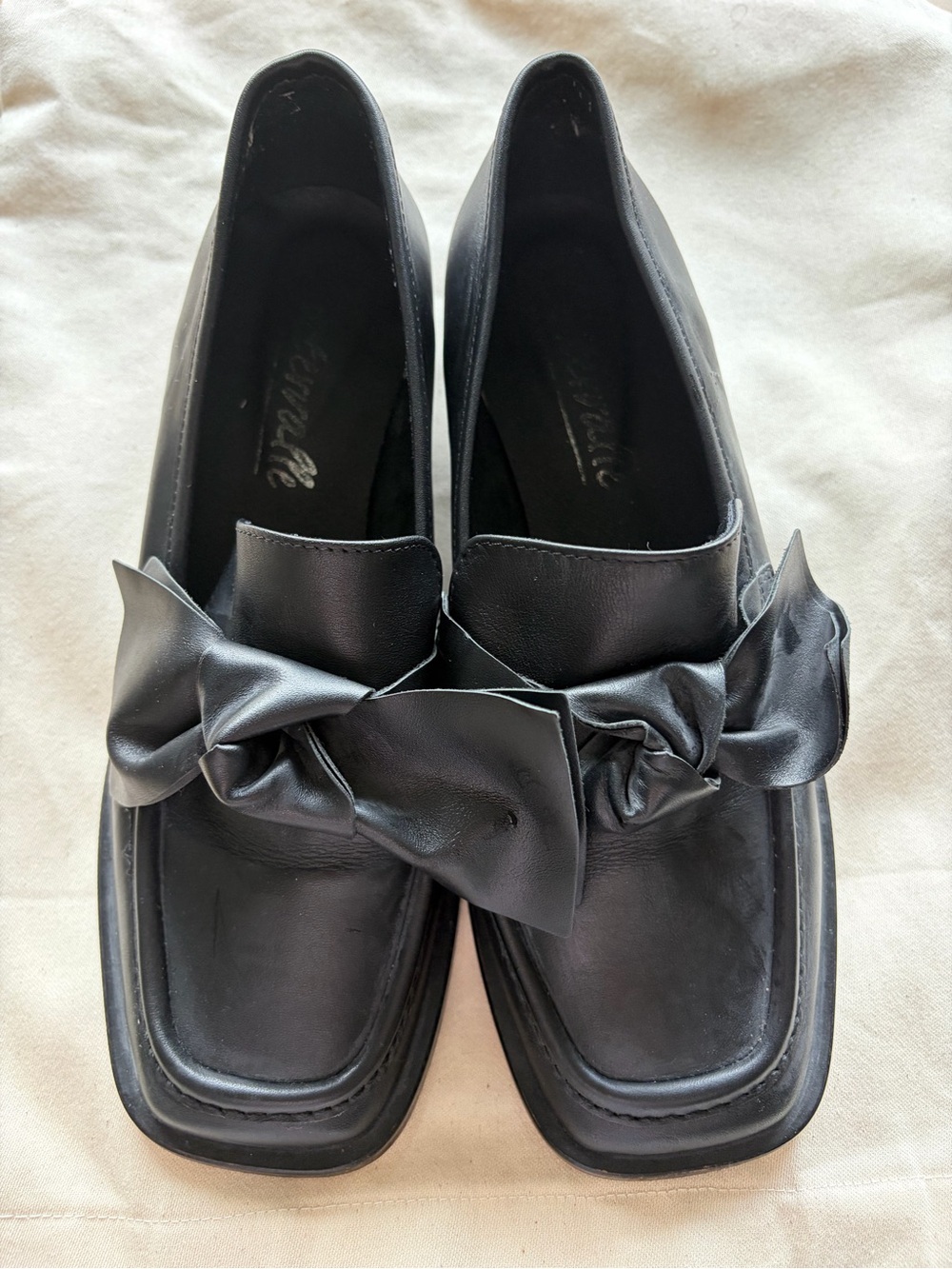 L'INTERVALLE Black Bow-Accent Square-Toe Loafers